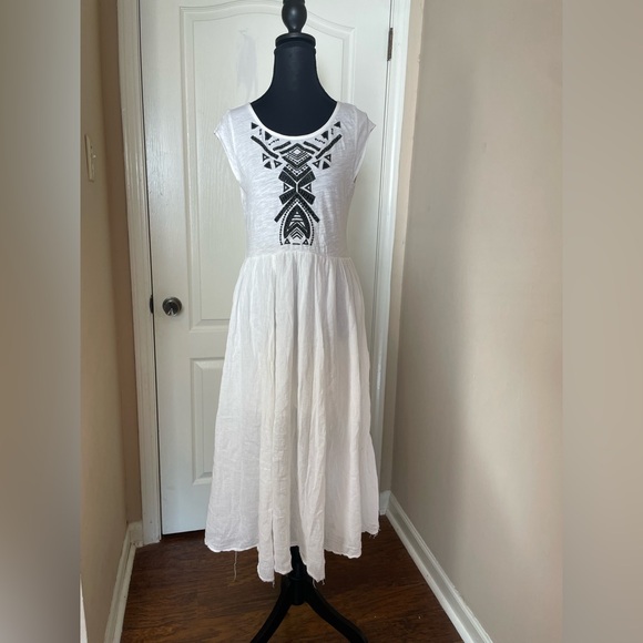 Free People Toosaloosa Slub Meadows Ivory Embroidered Midi Dress Size S Boho - Picture 9 of 11